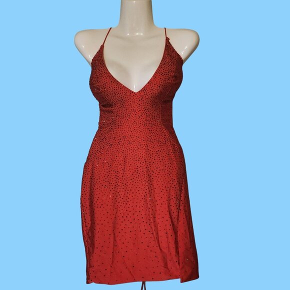 Lady in Red Confident Love Sexy Sequin Halter Dress LaceUp Back Sz 4 By Lucci Lu - Picture 1 of 7